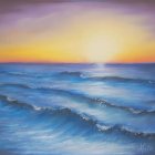 Tranquil sunset seascape with blue-orange sky gradient and calm waves