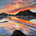 Vibrant Impressionist Sunset Painting with River, Boats, and Figures