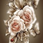 Porcelain-like roses in bloom against sepia background