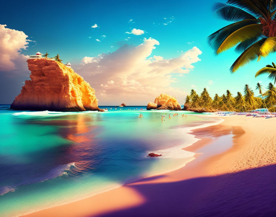 Tropical Beach with Turquoise Water and Palm Trees