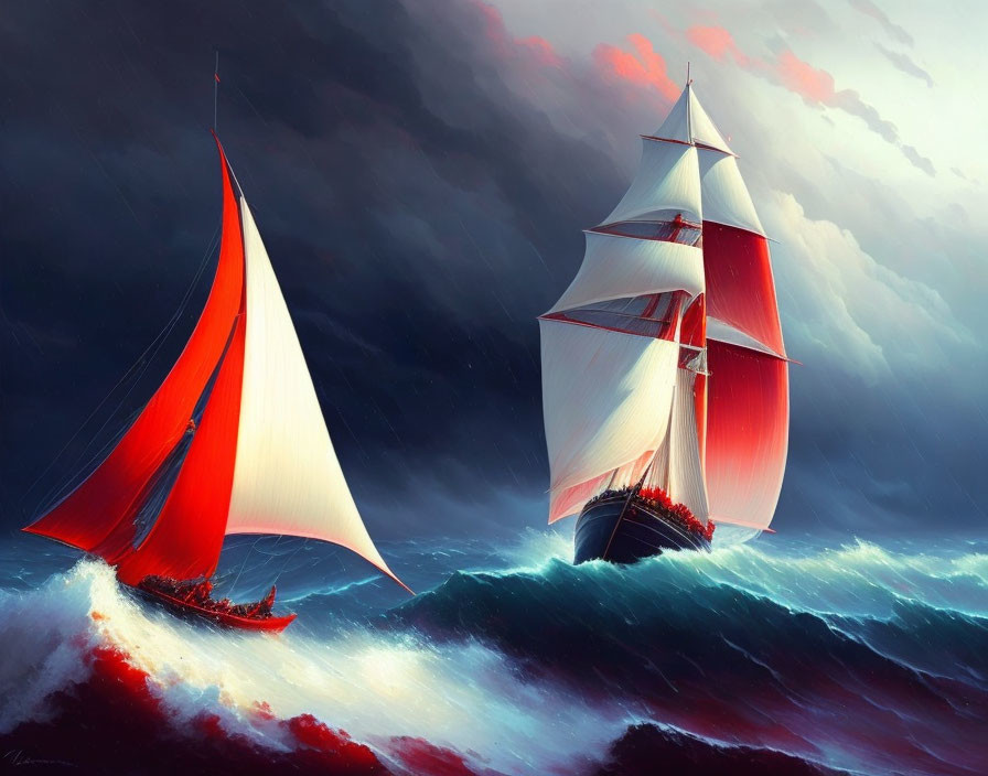 Sea sailboat with scarlet sails.