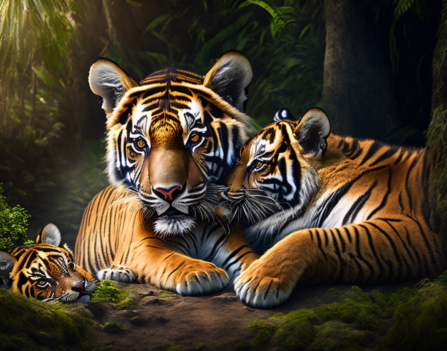 Family of jungle tigers.