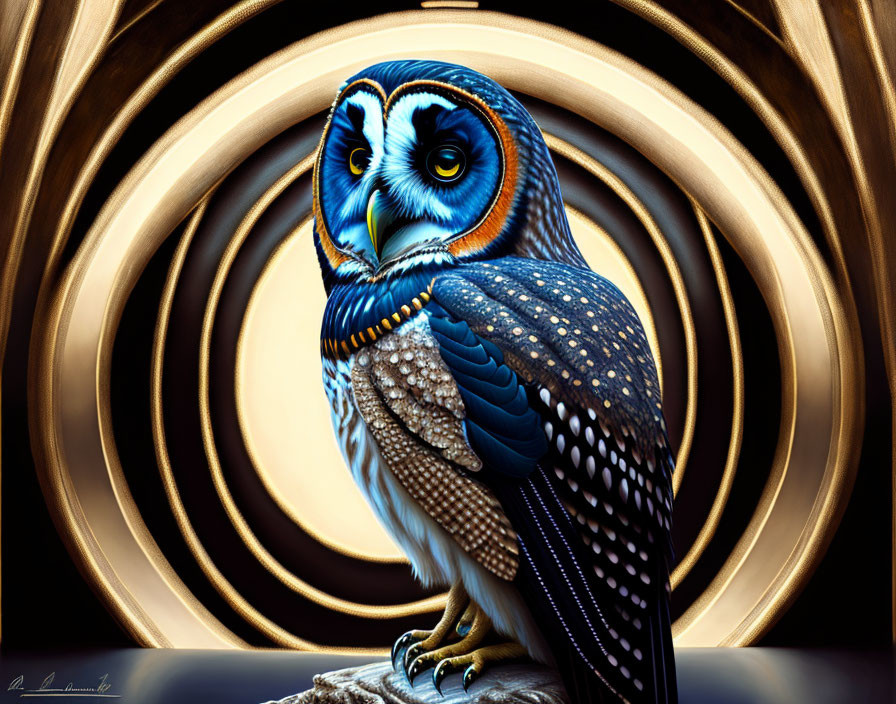 Colorful Owl Art Against Golden Circles Background