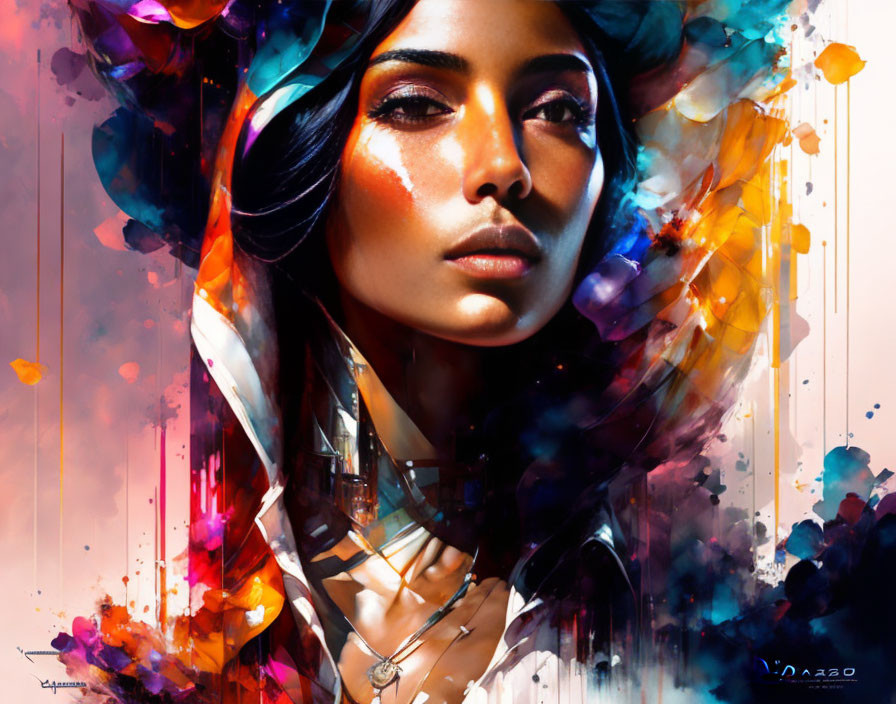 Colorful Abstract Digital Portrait of Woman
