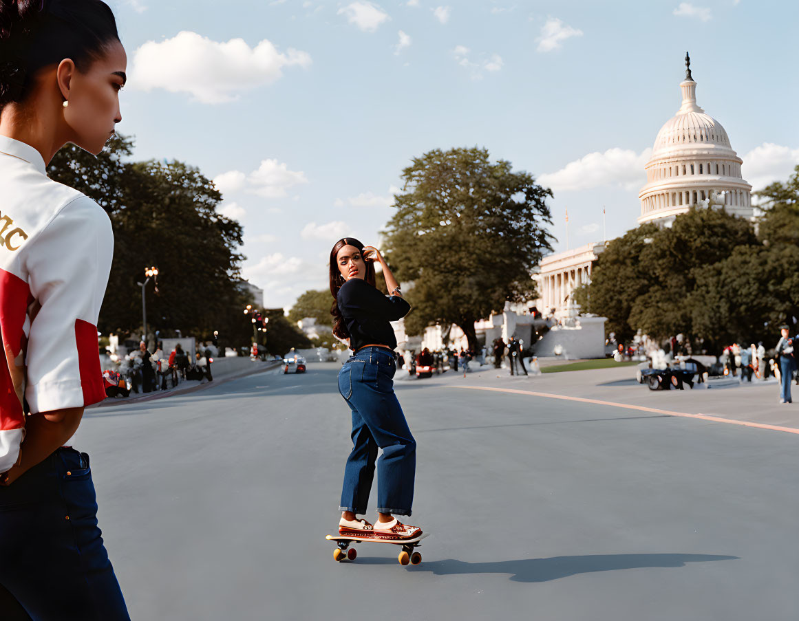 AOC skateboarding outside congress