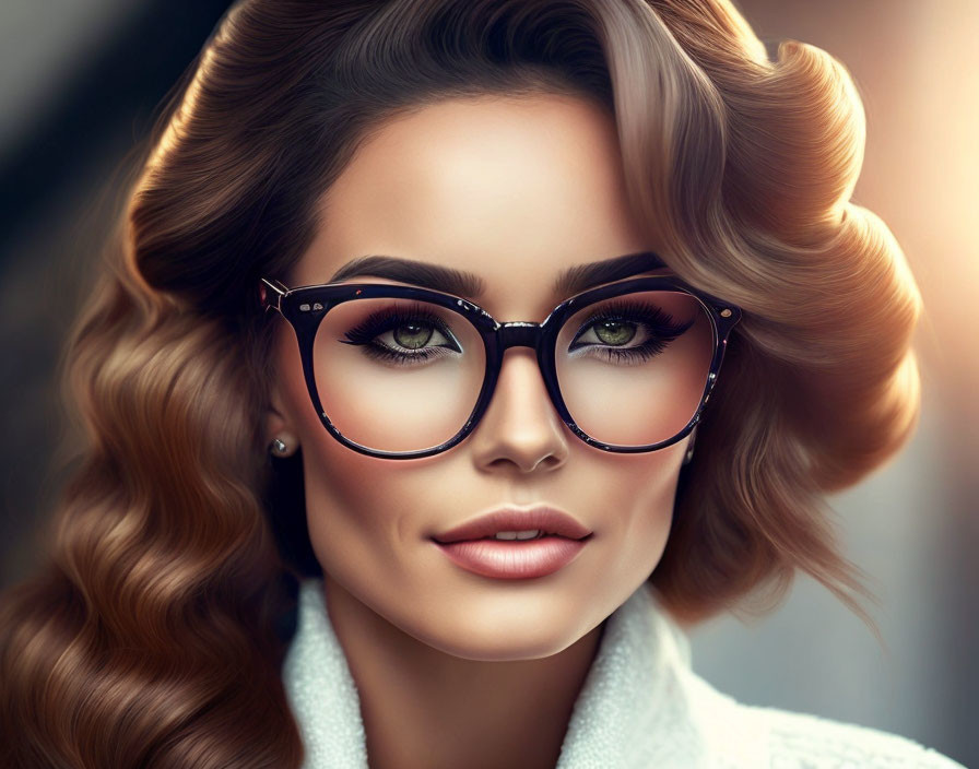 Stylish woman with voluminous hair and glasses showcases sophistication
