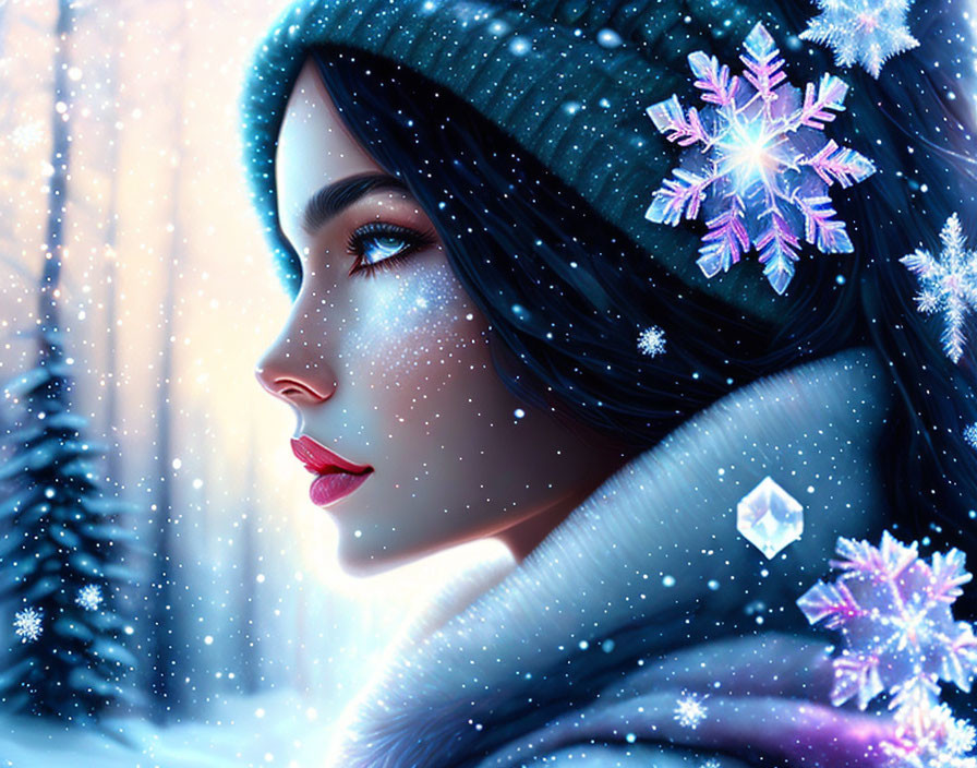   Winter Woman with ice crystals portrai