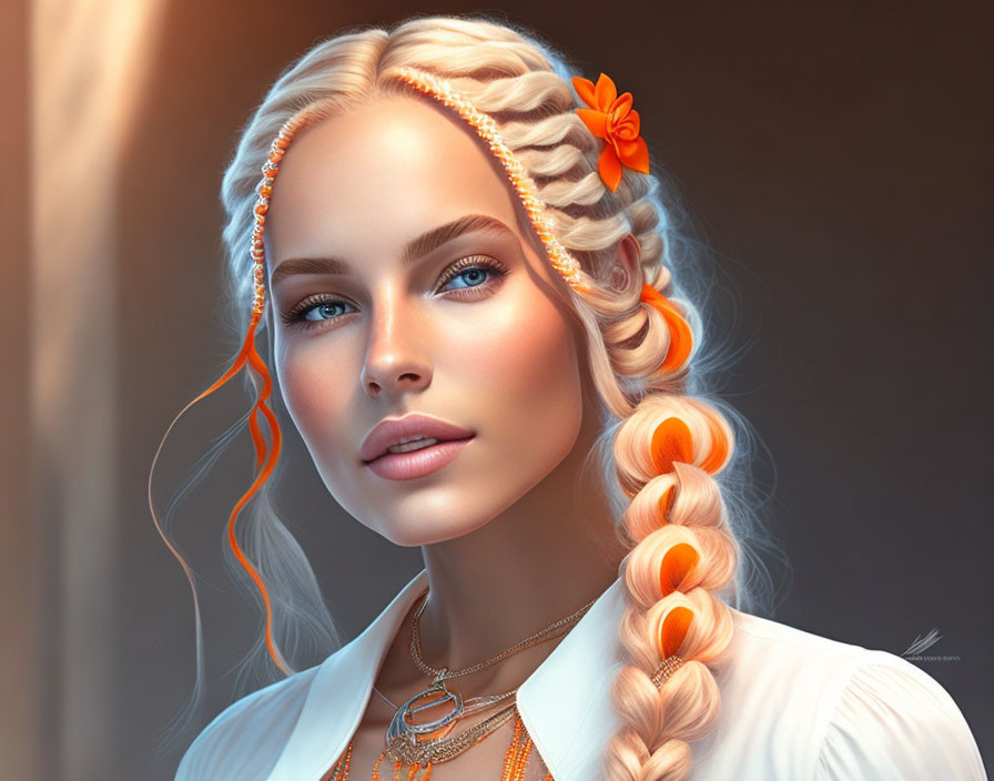 Pretty ,young woman with blonde,orange braided pig