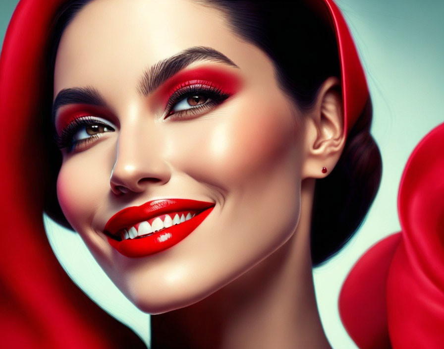  Woman with a smiling face and red lipstick