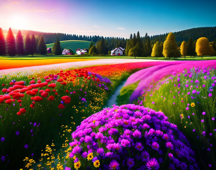 Flower meadow with colorful flowers