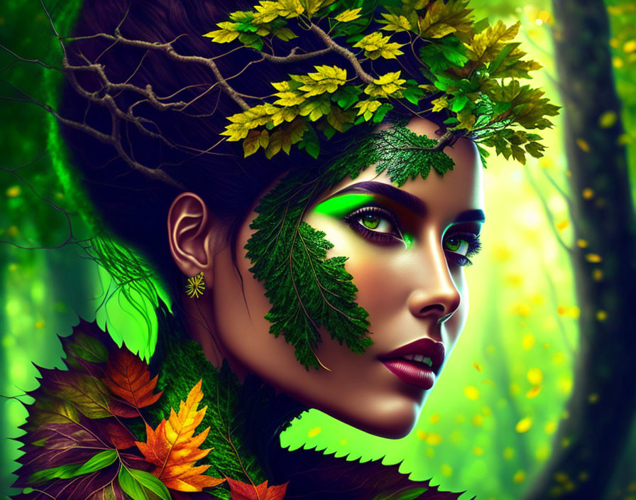 Green Autumn tree Woman ,halfbody