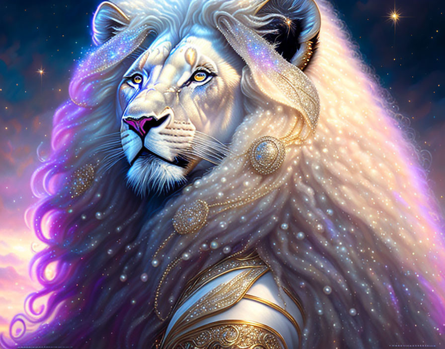 stunning, magical full face white lion, long wavy 