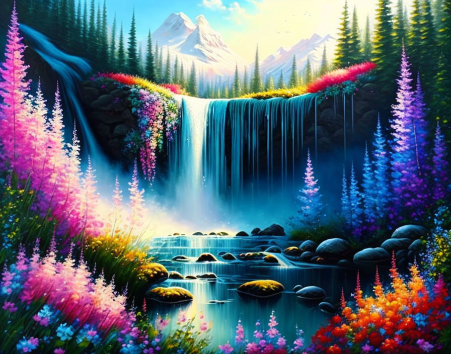  Artistic painting of a cold waterfall with a flow
