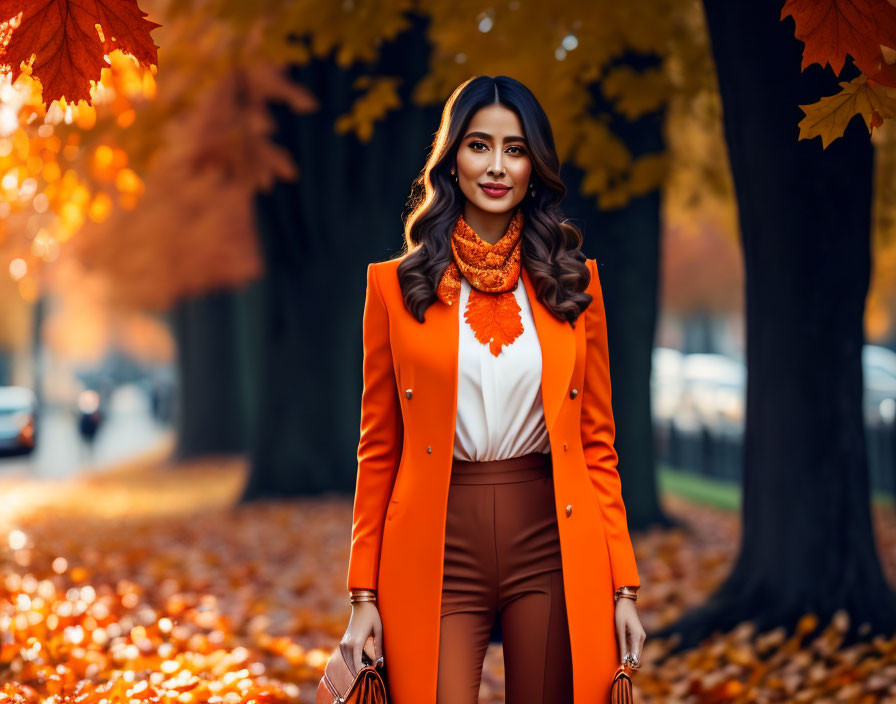 Romantic Autumn Women with orange and brown clothe