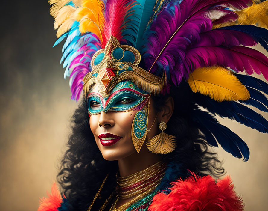 Woman with carnival mask and feathers,portrai