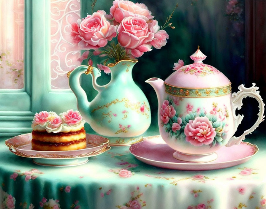  Beautiful china and cakes teatime in soft pastels