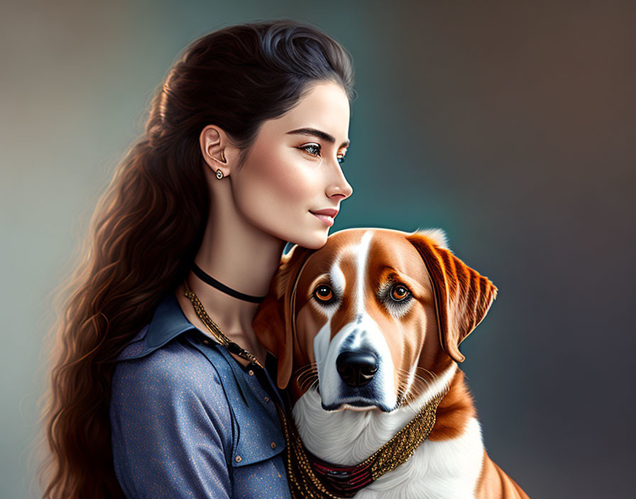  young woman with nice shirt and dog in her arms