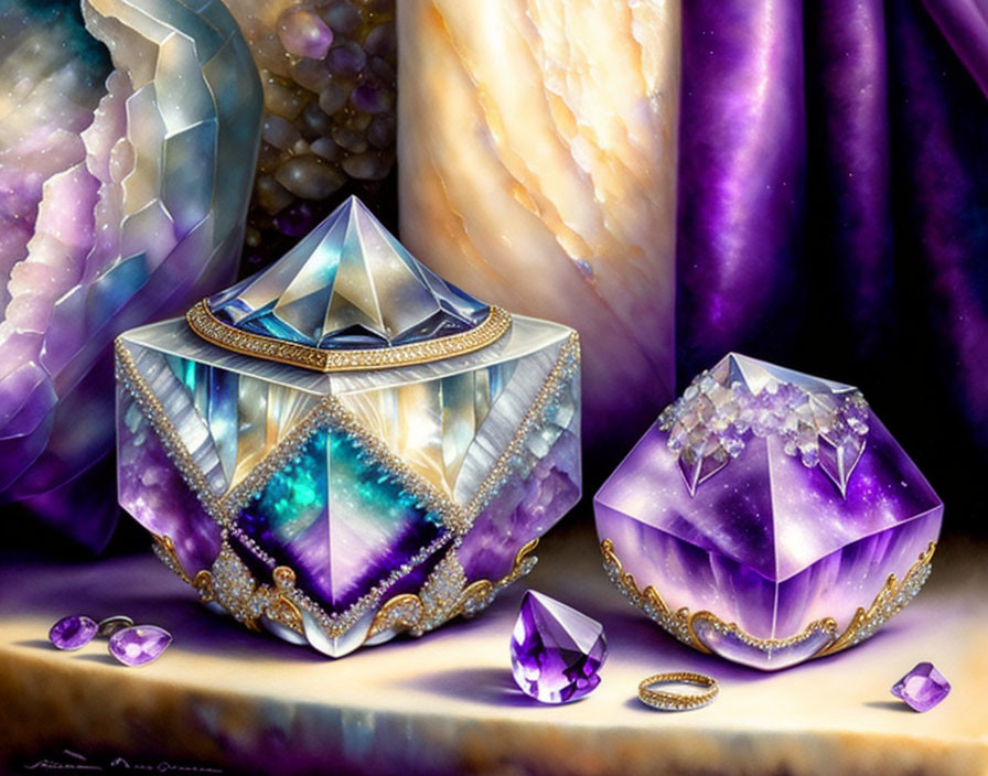  still life with crystals and silver amethyst jewe
