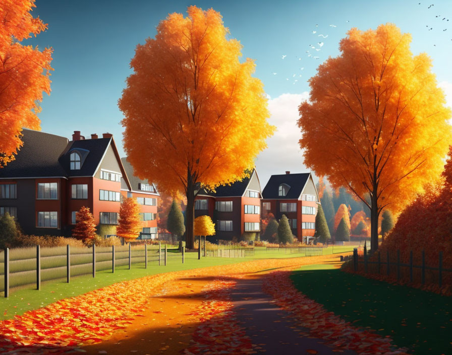 Autumn background with housing estate