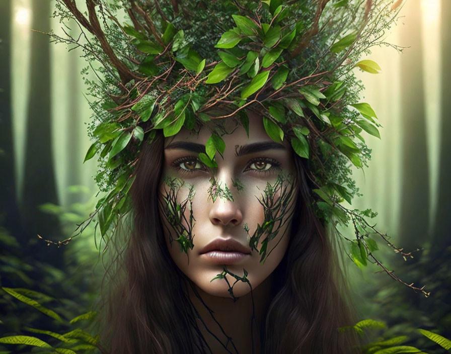  Forest woman with branches on face