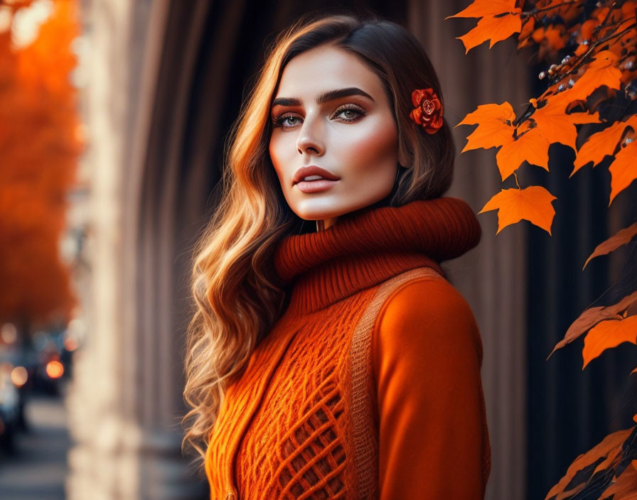 Romantic Autumn Women with orange and brown clothe