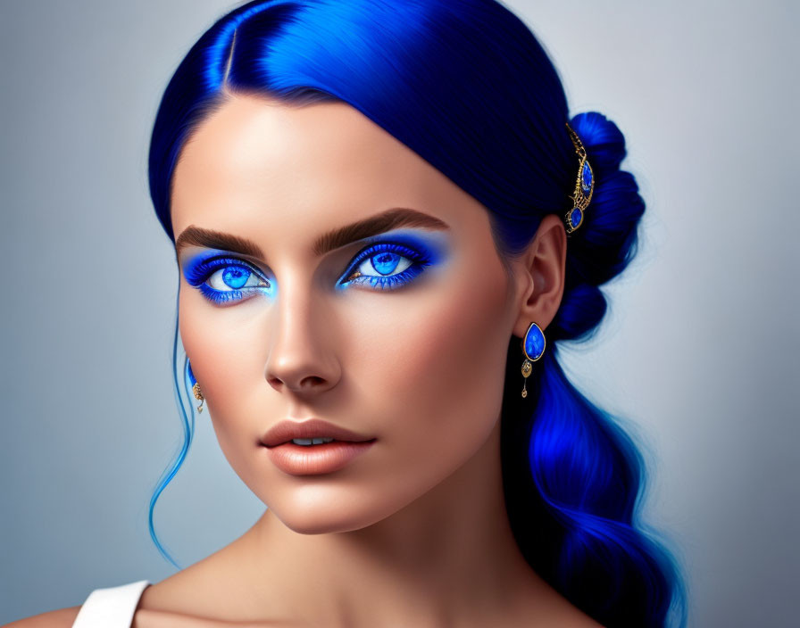  young woman with blue eyes,blue earrings,necklace