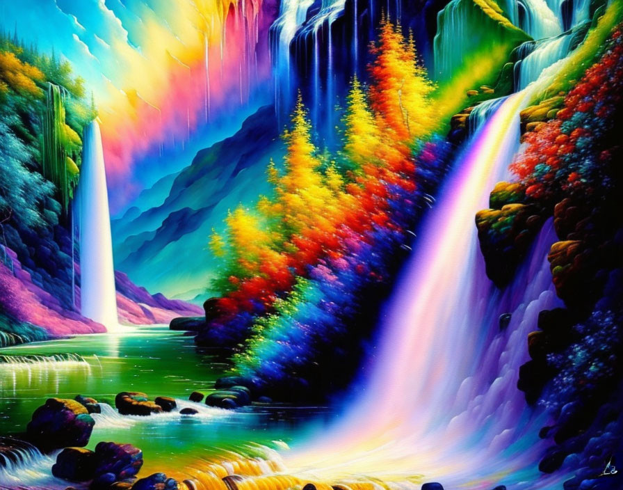 :  Rainbow over the waterfall, beautiful perfect p