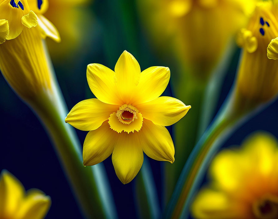 Bright Yellow Daffodil Bloom Against Blurred Background