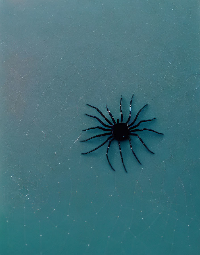 Dark Spider on Patterned Teal Background