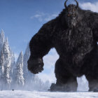 Majestic Black Creature with Horns in Snowy Landscape