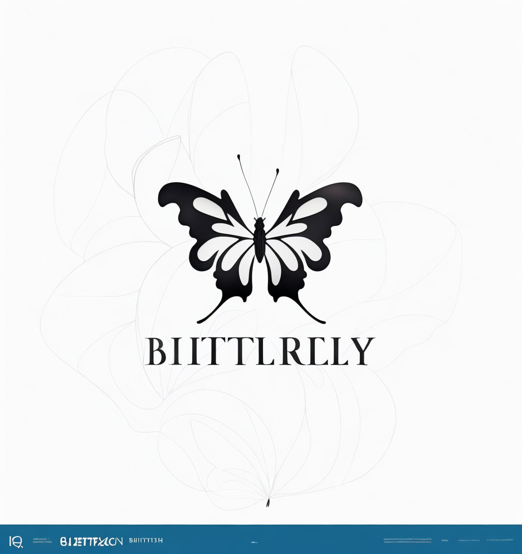 Monochrome butterfly graphic with stylized wings on floral background, featuring "BITTLRELY.