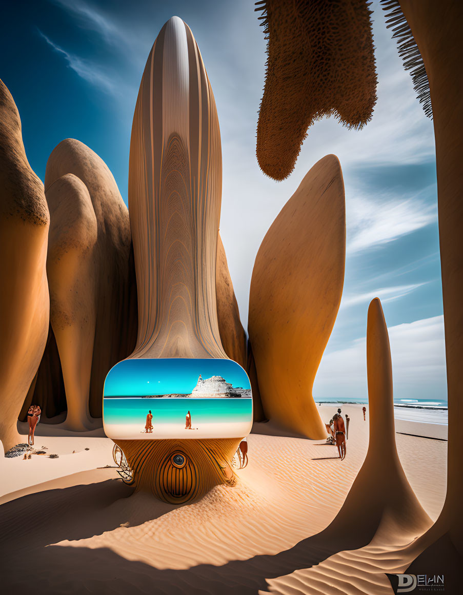 Futuristic Desert Architecture with High-Tech Portal Window