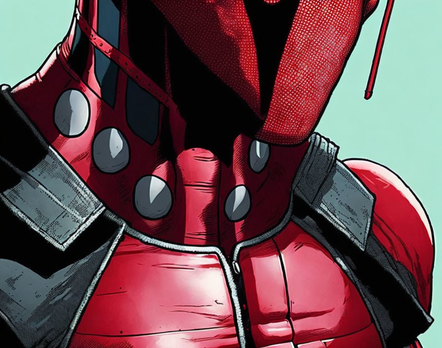 Red and Black Suited Comic Book Character with Mask and White Eyes