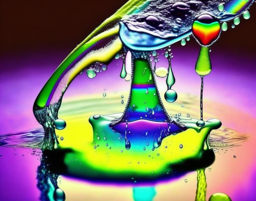 Colorful Liquid Splash Resembling Mushroom with Rainbow Droplets