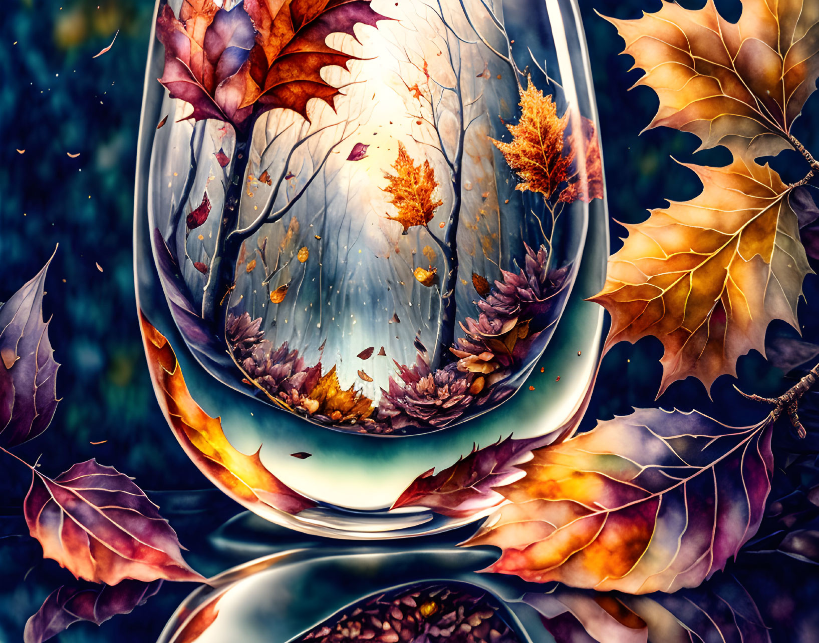  A glass reflecting the Autumn