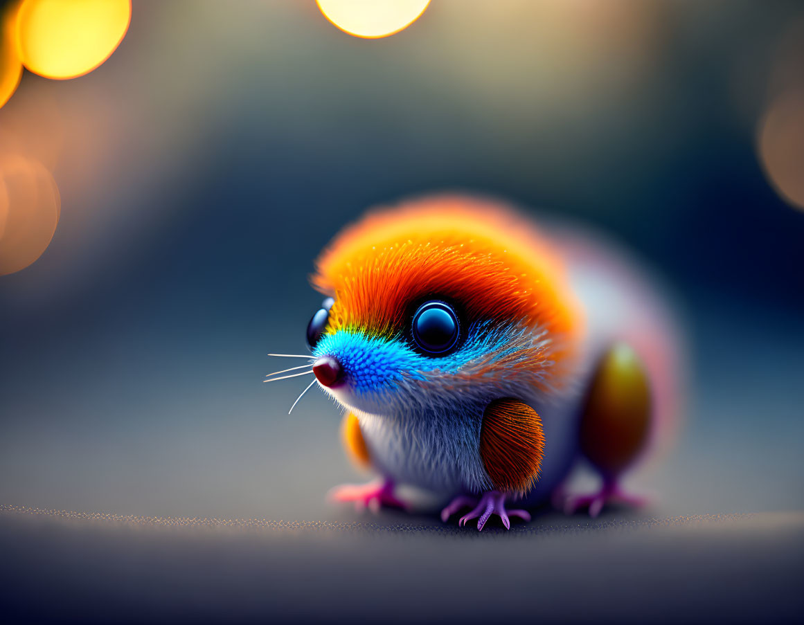 Vibrant illustration of small round animal with orange fur and fantasy elements
