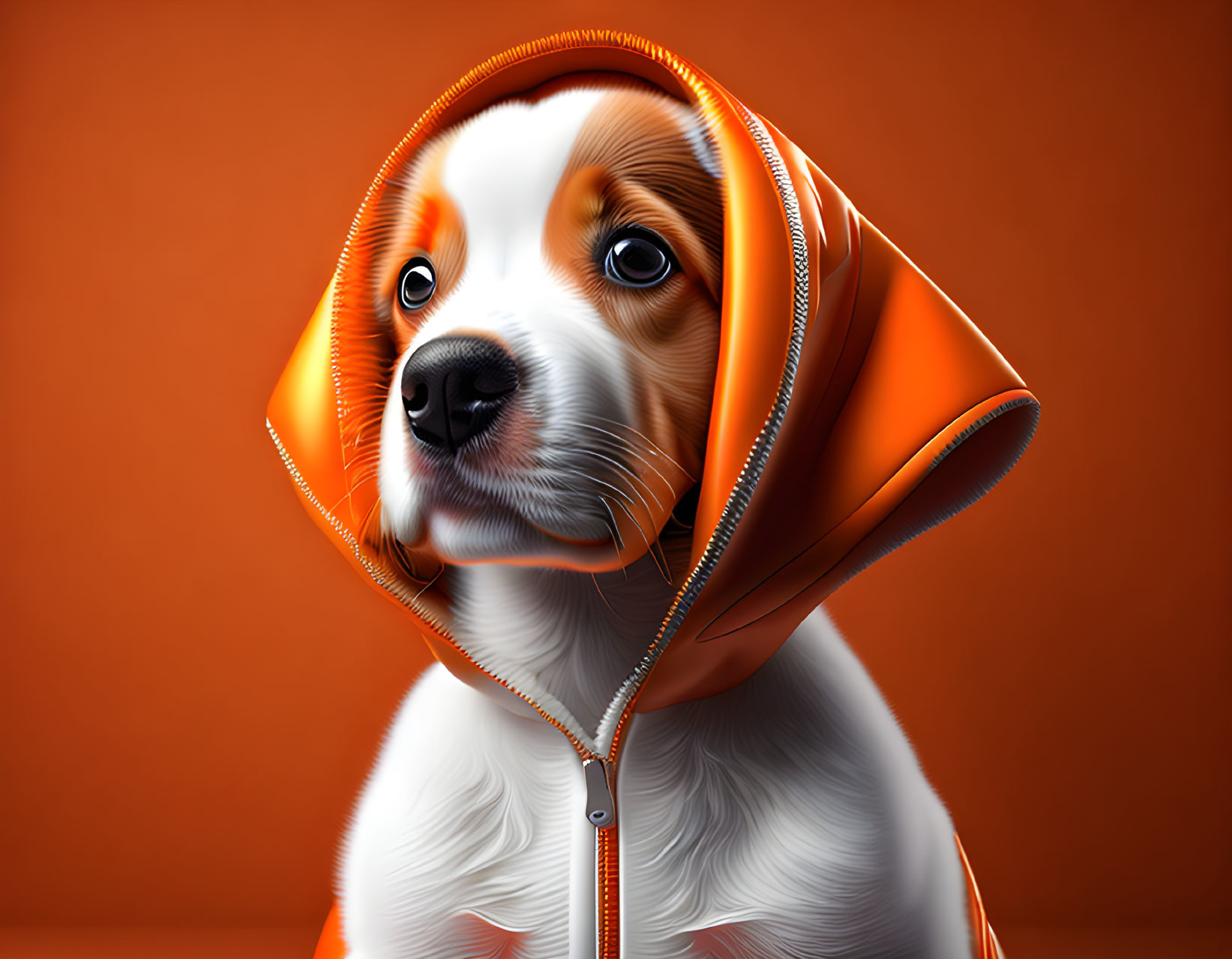 Adorable Puppy Illustration in Orange Hoodie