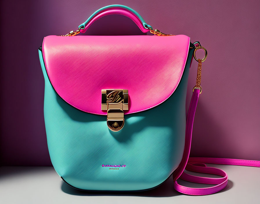 Colorful Two-Tone Handbag with Pink Top and Turquoise Body