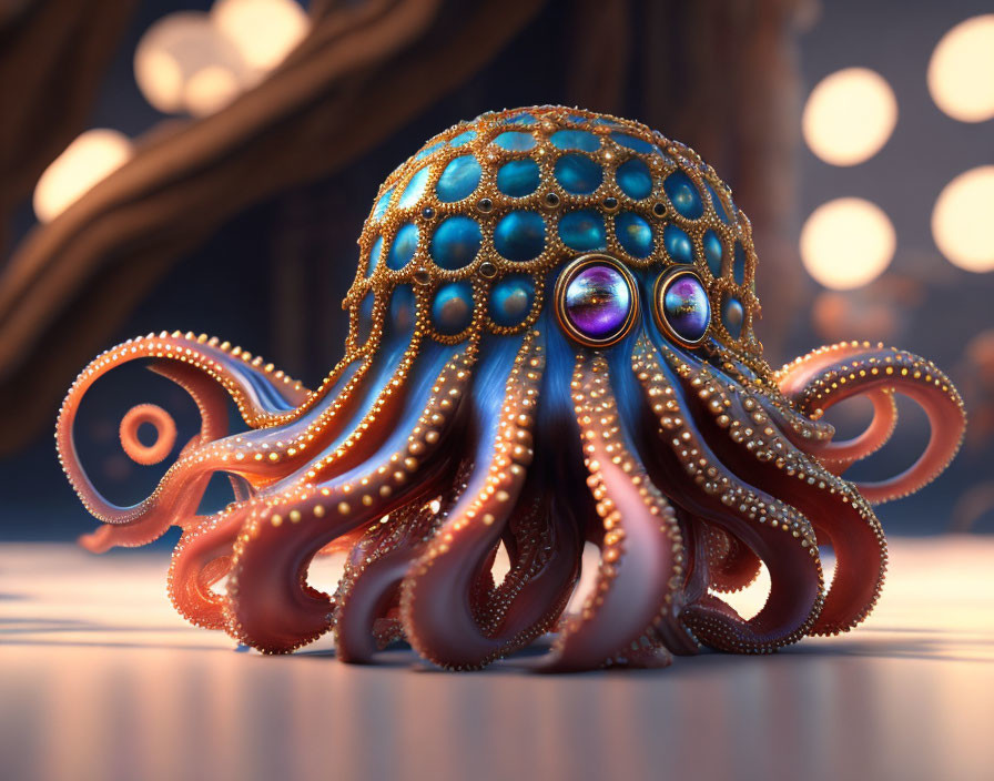Colorful Stylized Octopus Artwork with Vibrant Patterns and Soft Glow