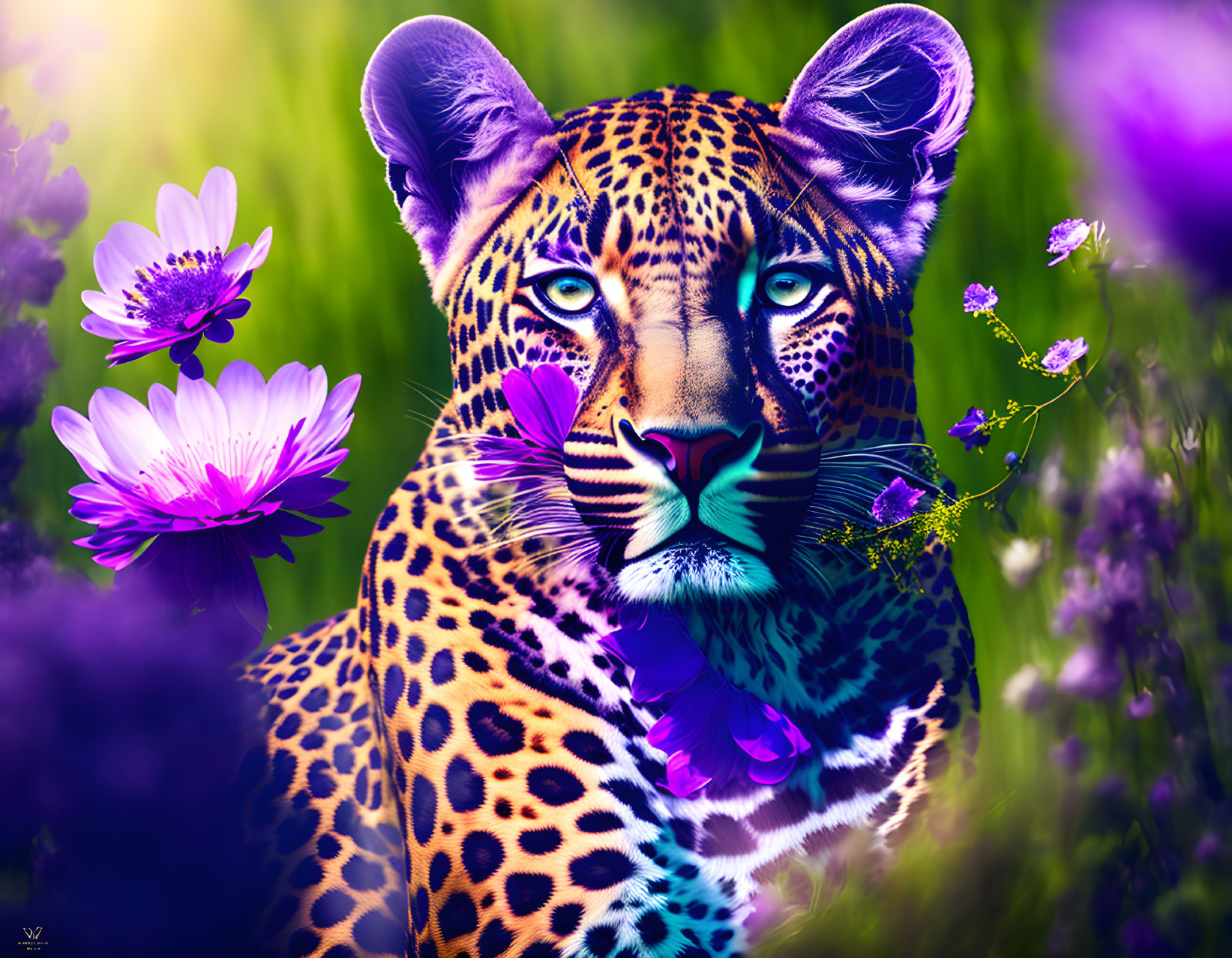 majestic leopard with purple flower