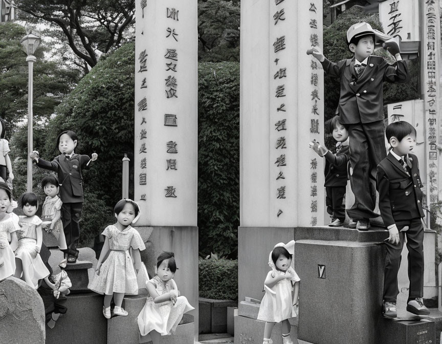 Monument with Children Statues in Different Poses