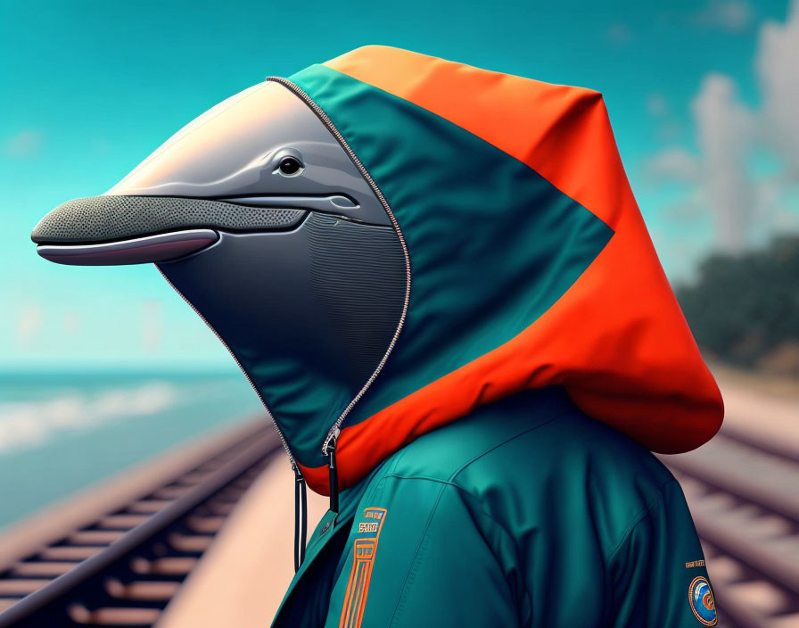 a dolphin trainspotter wearing an anorak