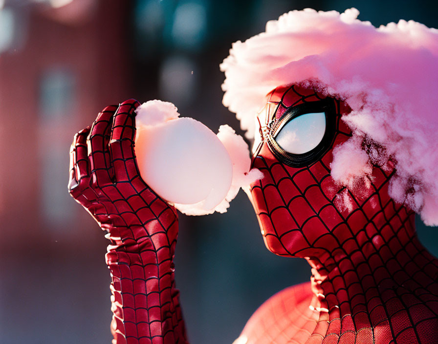 Spiderman eating candyfloss