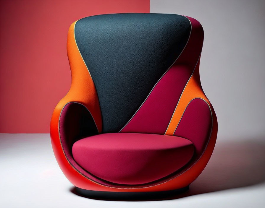 Vivid Orange, Pink, and Black Color Block Armchair with Curved Design