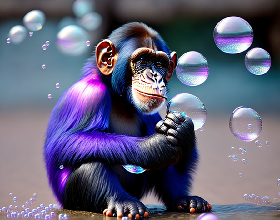 a chimp made completely out of bubbles
