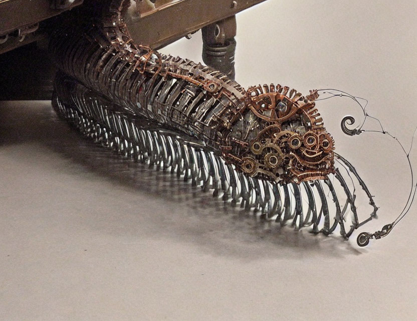 Intricate Steampunk Snake Sculpture with Metal Gears and Springs