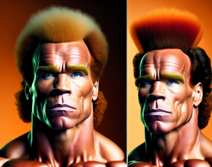 Man with Exaggerated Facial Features and Colorful Flat-Top Hairstyle