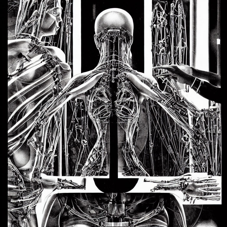 Detailed X-ray of human skeleton, muscles, and circulatory system