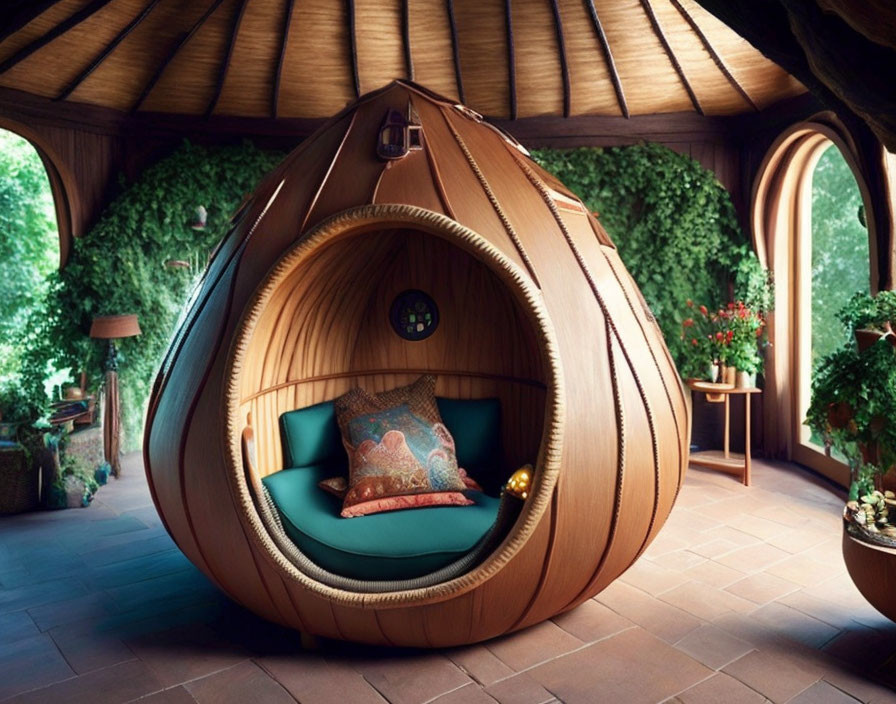 An armchair that looks like a hobbit house