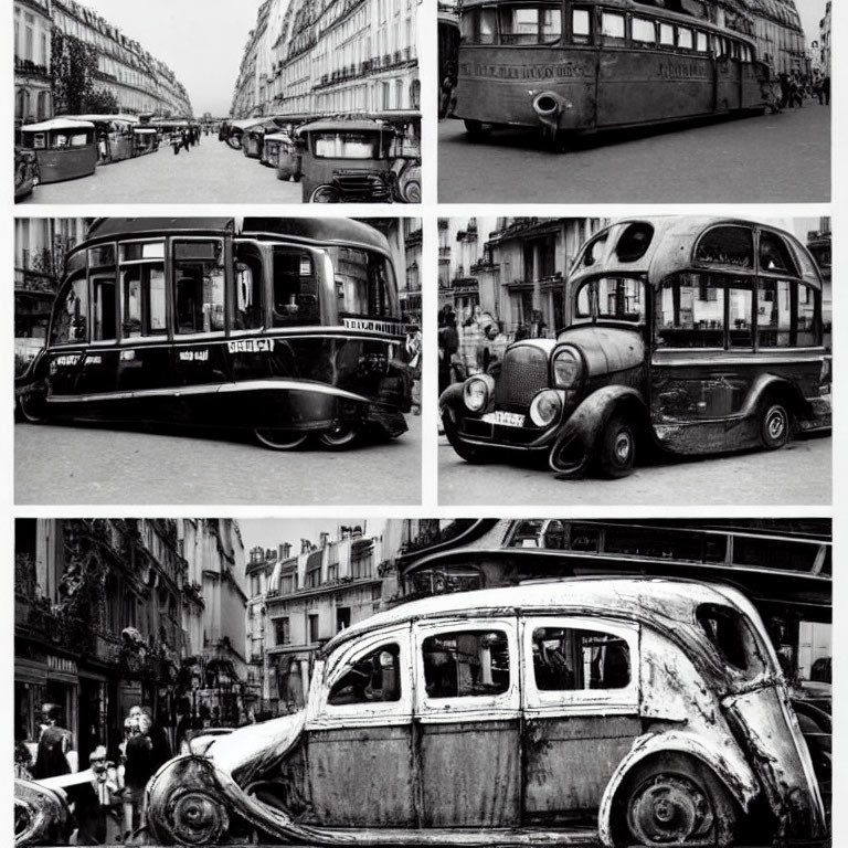 Vintage Black-and-White Photos: Unique Vehicles on Urban Streets